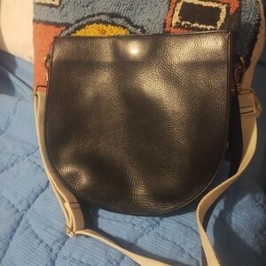 Madewell Black Leather Crossbody Bag with Cream Strap